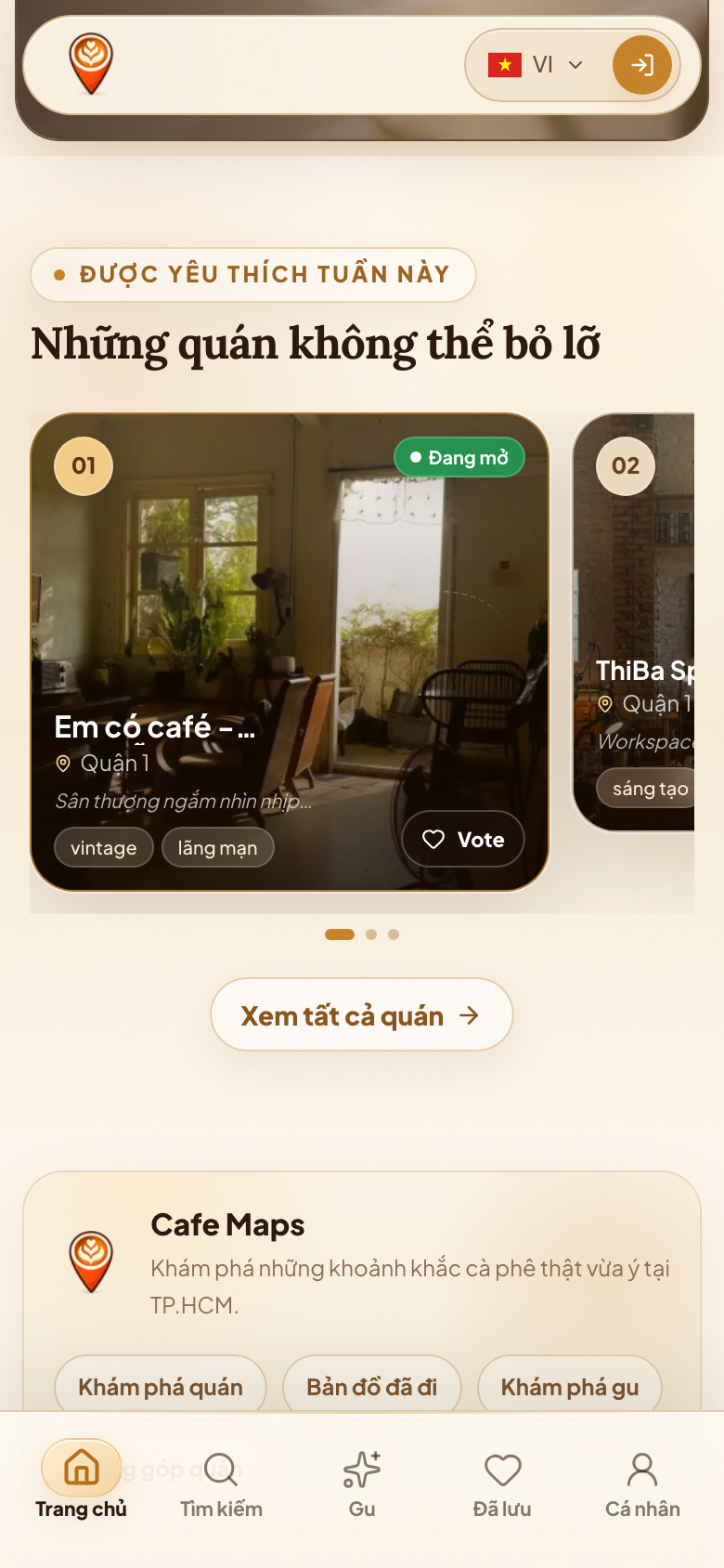 CafeMaps mobile community voting surface connected to editorial discovery